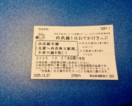 なぞたび列車物語2026「付属の一日乗車券」の写真